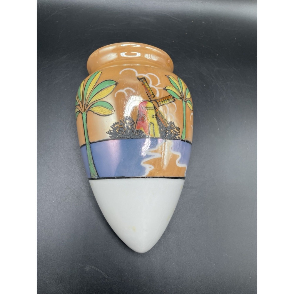 VTG Lusterware Wall Pocket Vase Windmill Tree Japan Beach Ocean
